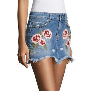Free People Embroidered Denim Floral Mini Skirt Size 28 / US 4